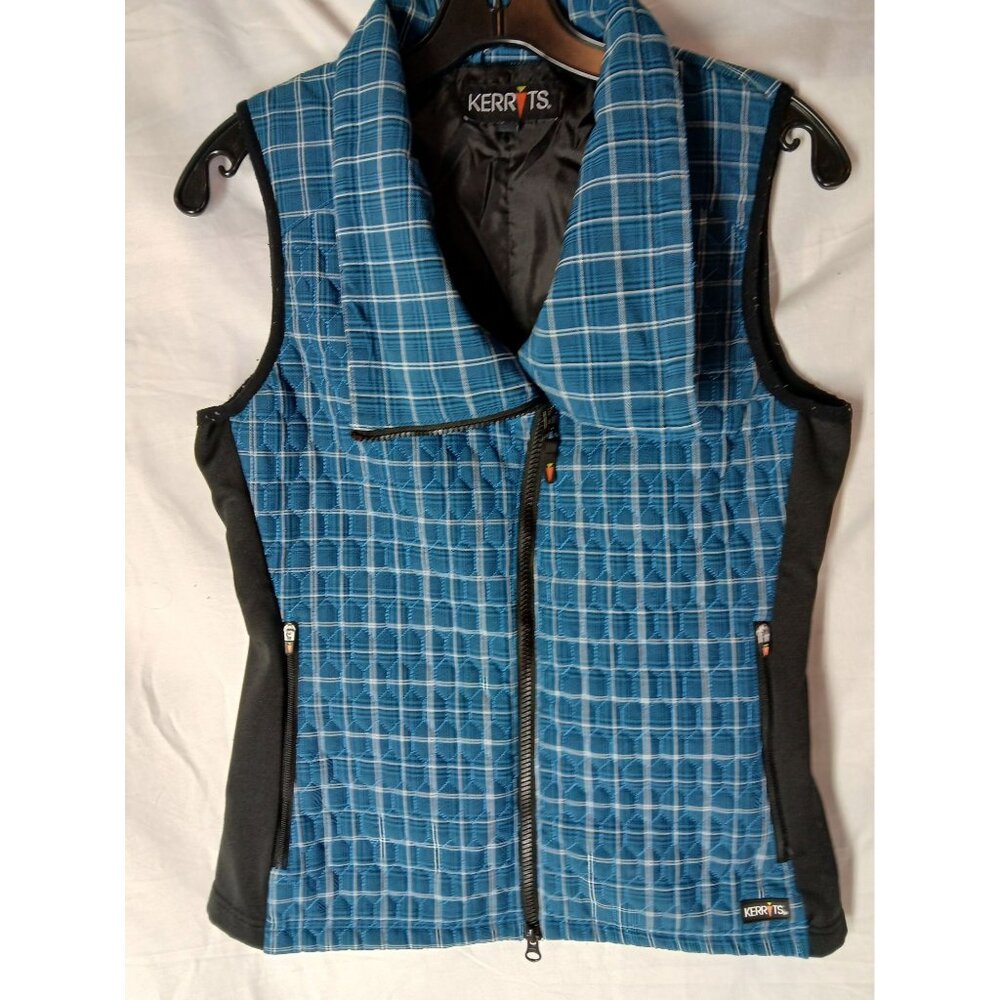 Kerrits Womens Quilted Blue Plaid Riding Vest S Asymmetrical Equestrian Riding